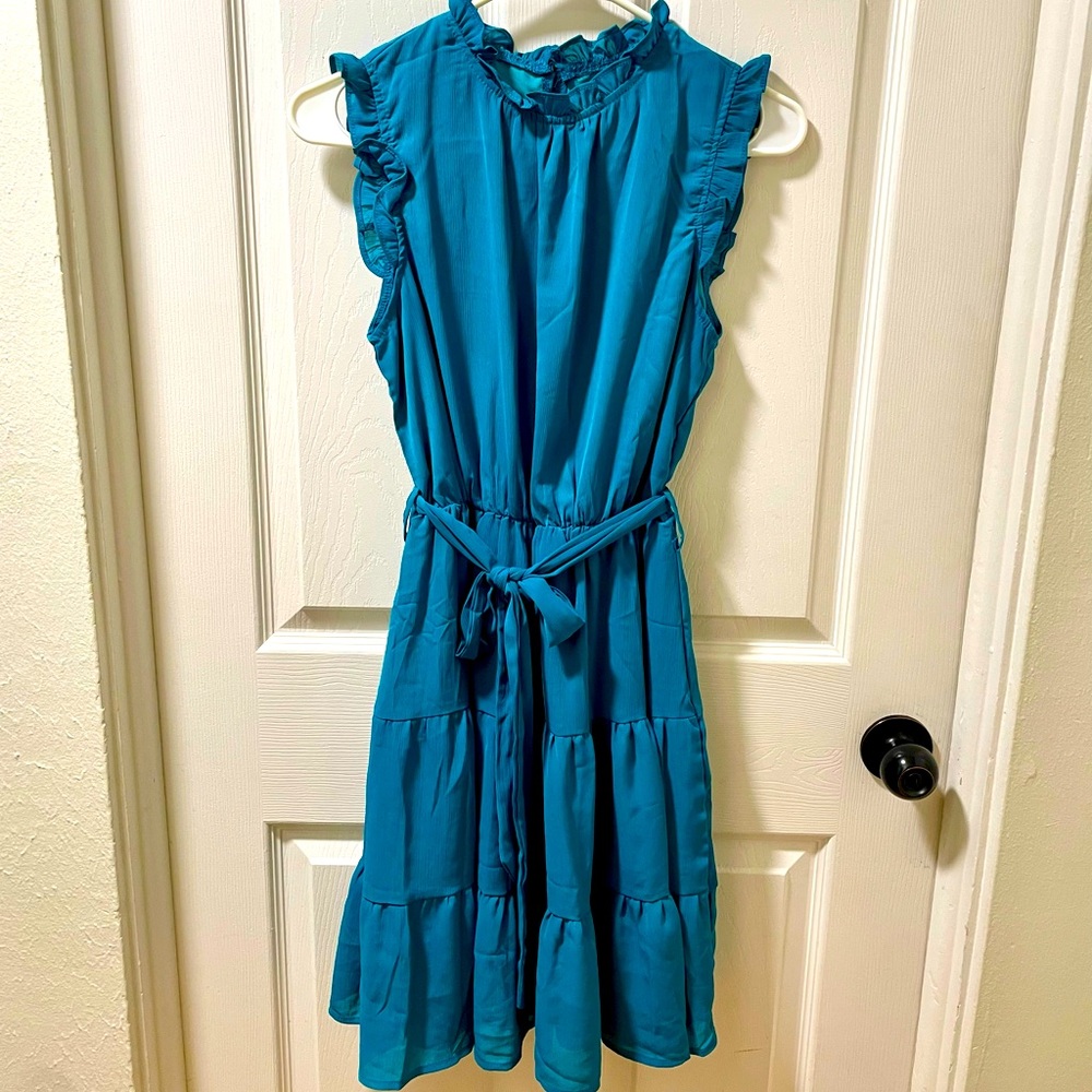 Blue high neck dress